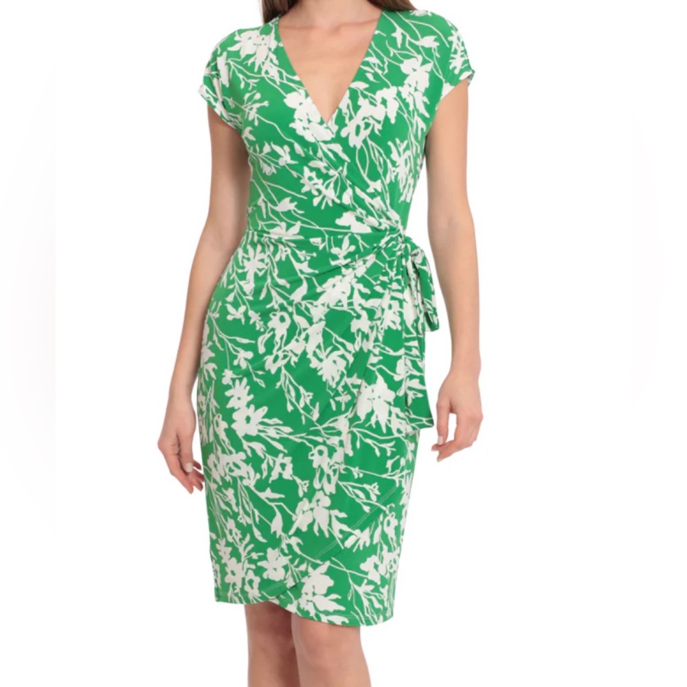 Maggy London Green and White Floral Dress